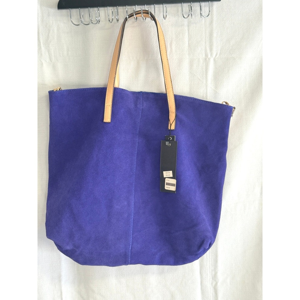 Street Level Blue Sued Tote / Shoulder Bag Women Leather Straps NWT